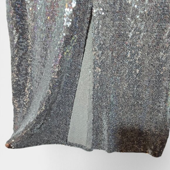 Mango Halterneck Sequin Midi Dress Silver Keyhole Cocktail Event Prom NWT - Picture 9 of 16